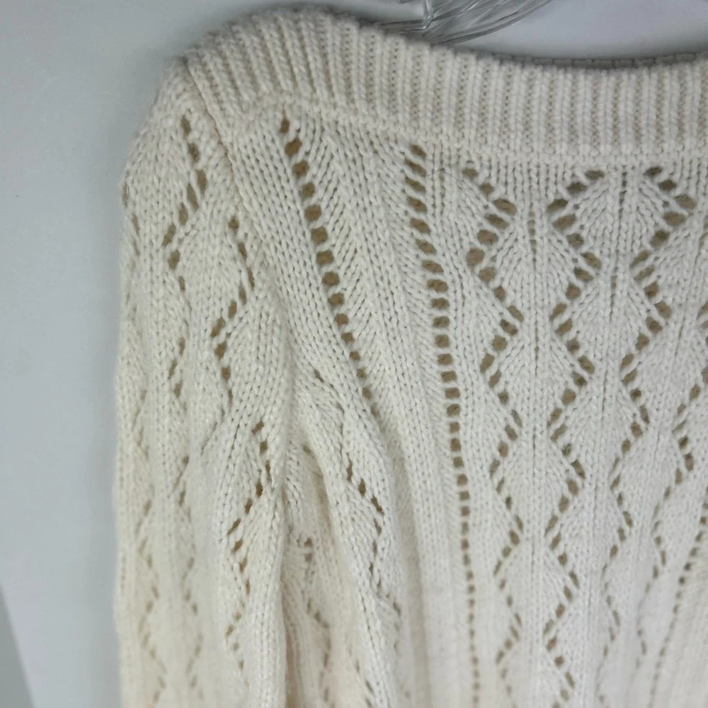 Ann Taylor Loft Women's XS Ivory Crochet Sweater Scalloped Hem Pullover - Picture 2 of 8